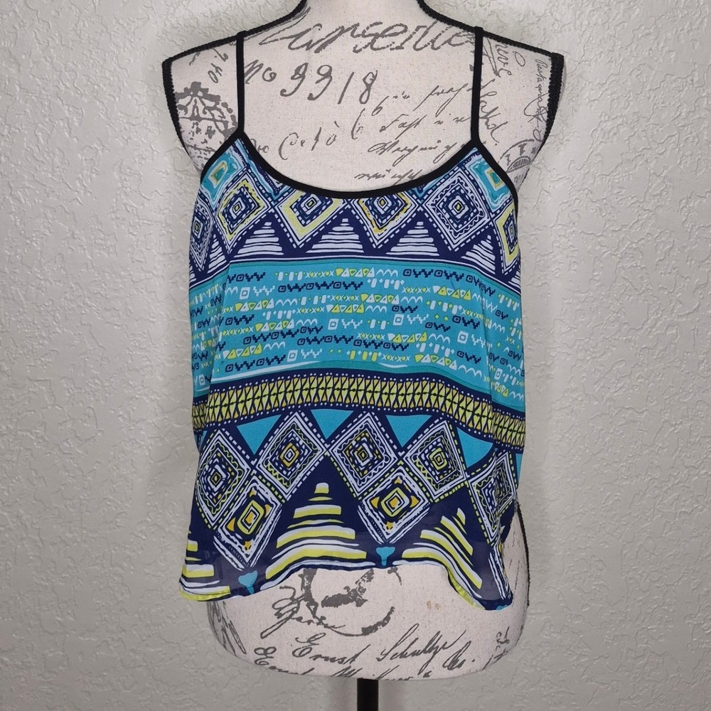 Sans Souci Geometric Tribal Print Camisole Top Blue Yellow Medium